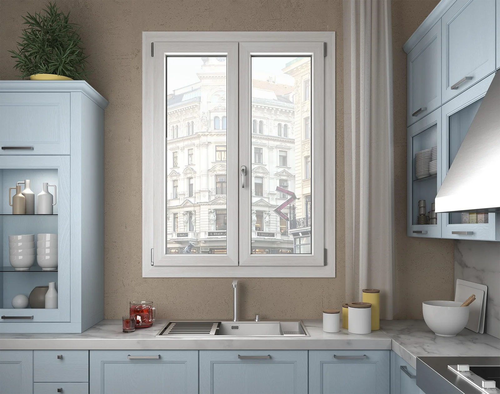 Finestra nuova in legno bianco installata in cucina